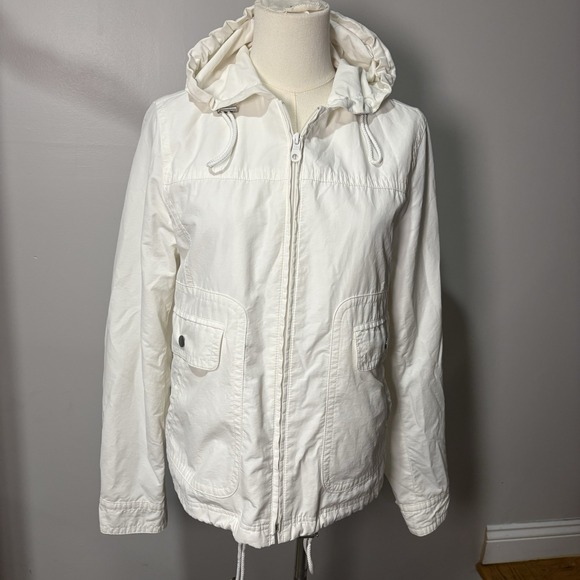 Talbots Jackets & Blazers - Talbots Womens White Hooded Windbreaker Jacket Mesh Lined Zip Up Size S Preppy